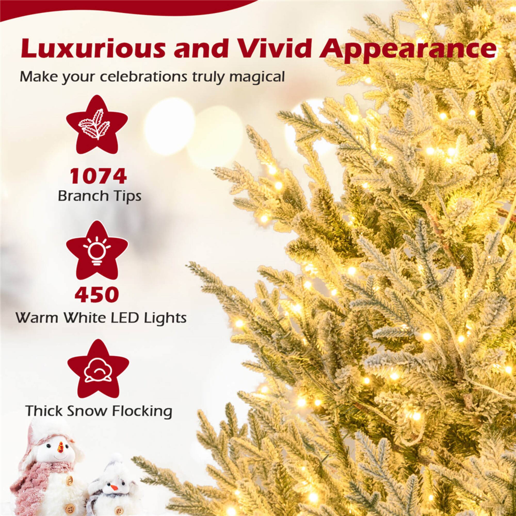 Costway 7ft. Pre-Lit Hinged Artificial Christmas Tree, Warm White LED Lights